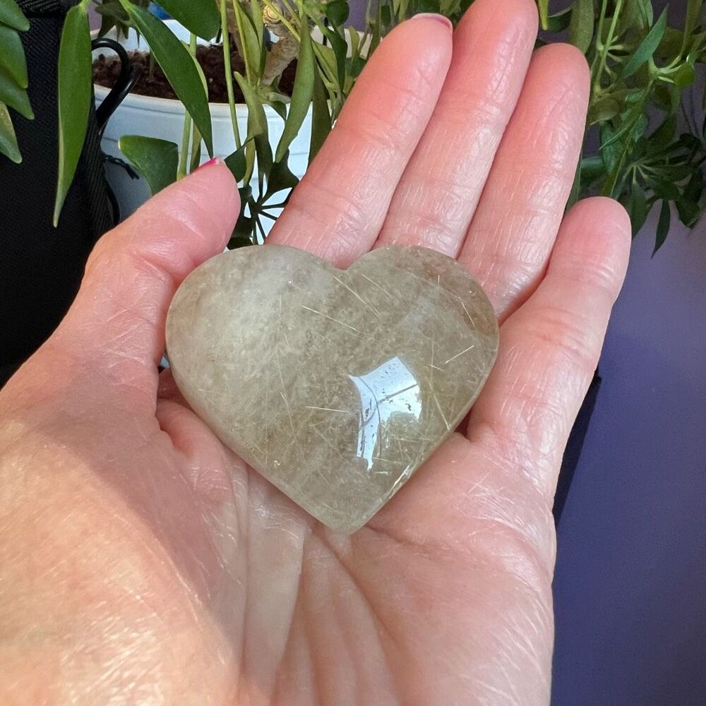 Golden Rutilated Clear Quartz‎ Heart (#3) - Picture 2 of 12